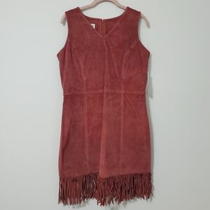 Vintage Bagatelle Suede Fringe Mini Dress Sleeveless Brick Red Size 14 NEW